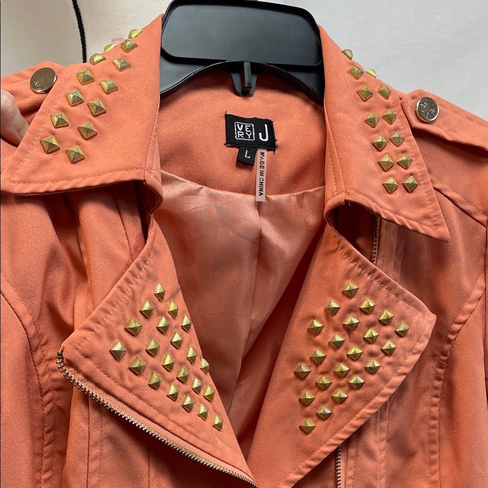 Gold Studded peach moto Jacket - Picture 3 of 17